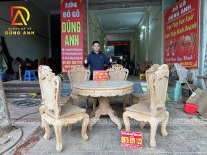 Bộ sản phẩm 6 ghế louis hoàng gia kết hợp bàn tròn vén góc - gỗ Gõ Đỏ