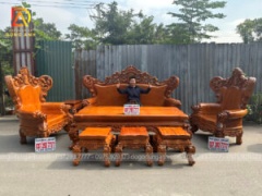 Hàng VIP Louis Hoàng gia nguyên khối tựa trơn 100% gỗ gõ đỏ pachy bộ 8 món