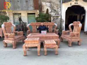 Bộ bàn ghế quốc voi 6 món đục tay gỗ hương đá (anh Trường, Bắc Ninh)