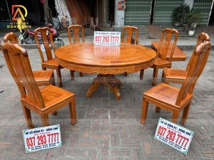 Bộ 8 ghế Triện Thọ + Bàn tròn yếm vén - gỗ Gõ Đỏ