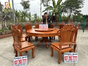 Bộ 10 ghế Louis Hoàng Gia + bàn tròn mâm xoay VÂN SIÊU ĐẸP