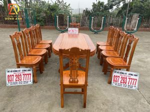 Bàn yếm vén + Bộ 8 ghế cây đàn - Gỗ Gõ Đỏ