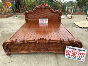 Bộ Sản Phẩm giường đục chạm hoa lá tây trám hoa mai Siêu Vip