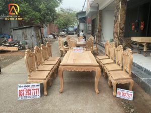 Bộ SIÊU PHẨM 8 ghế ăn Louis Hoàng Gia Hoa Hồng + Bàn củ lạc LUXURY - gỗ Gõ Đỏ Nam Phi