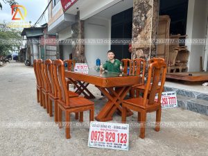 Bộ sản phẩm 8 ghế Triện Thọ+ Bàn Nguyên khối chân X