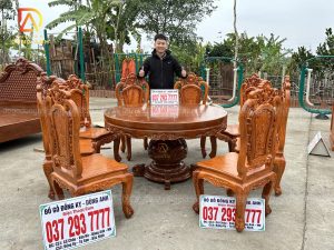 SIÊU PHẨM 8 ghế Louis Hoa Hồng + bàn tròn NGUYÊN KHỐI - gỗ Gõ Đỏ Ba Chi