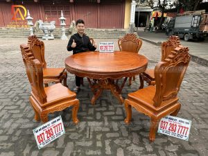 Bộ 6 ghế Louis Hoàng Gia+ bàn tròn - chất liệu gỗ G