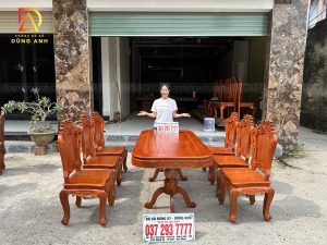 Bộ sản phẩm 6 ghế Louis Hoàng gia kết hợp bàn bo góc - Gỗ Gõ Đỏ Nam Phi