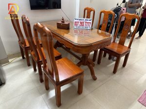 Bàn giao Mẫu Bàn Ghế Ăn 6 Ghế Triện Thọ + Bàn Bầu Dục Yếm Vén- gỗ Gõ Đỏ