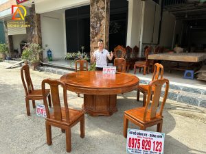 Mẫu 6 ghế Triện Thọ + Bàn tròn yếm vén siêu VIP Pro - gỗ Gõ Đỏ