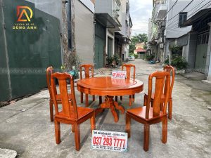 Mẫu Bàn Ghế Triện Thọ + Bàn Tròn yếm vén - Gỗ Gỏ Đỏ