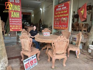 Bộ 6 Ghế Louis Hoàng Gia + Bàn Tròn Yếm Vén - Gỗ Hương Đá