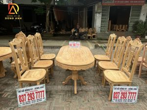 Bộ 6 Ghế Cây Đàn + Bàn Bầu Dục Yếm Vén - Gõ Đỏ Pachi