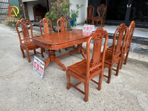 Bộ sản phẩm 6 ghế Hồng vách Nho + Bàn chữ nhật bo góc - Gõ đỏ