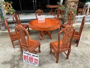 Bộ 8 ghế Chương Hồng Vách Nho +Bàn tròn yếm vén - gỗ Gõ Đỏ