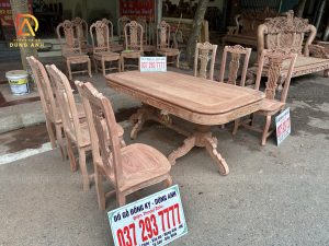 Bộ 6 Ghế cây đàn + bàn chữ nhật yếm đục - gỗ Hương đá