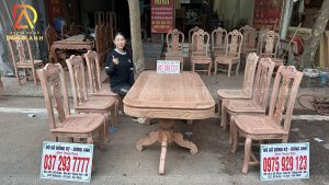 Bộ 6 Ghế Cây Đàn Vip kết hợp Bàn Chữ Nhật Vén Góc - Gỗ Hương Đá