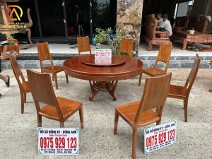 Dogodunganh | Siêu Phẩm 8 Ghế Hiện Đại kết hợp Bàn Tròn có Mâm Xoay VÂN SIÊU ĐẸP - Gỗ Gõ Đỏ Nam Phi