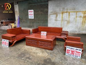 Bộ Sofa Zito Chân Thuyền 4 Món - Gỗ Hương Đá Hàng Tuyển Vân