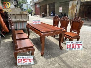 Dogodunganh | Hàng Vip Bộ 6 ghế Louis Hoàng Gia + Bàn Củ Lạc - Sơn PU Màu Hạt Rẻ - Gỗ Gõ Đỏ