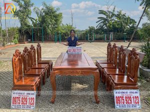 Dogodunganh | Bộ 8 ghế Louis Hoàng Gia Hoa Hồng + Bàn Củ Lạc | Gỗ Gõ Đỏ
