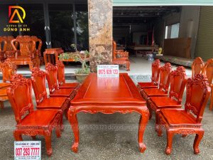 Dogodunganh [Hàng Đặt] Bộ Sản Phẩm 8 Ghế Hoàng Gia + Bàn Củ Lạc 2m17 – Gỗ Gõ Đỏ Nam Phi