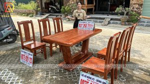 Dogodunganh [ Mẫu Mới ] Bộ Hiện Đại Bàn chân trụ chữ U + 6 ghế hiện đại Nguyên khối – gỗ Hương Đá