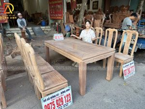 Dogodunganh | Bộ 8 Ghế Triện Thọ  kết hợp Bàn Chữ Nhật 4 Chân | Gỗ Gõ Đỏ