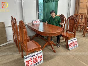 Dogodunganh | Bộ 6 Ghế Hoa Cúc + Bàn Bầu Dục Yếm Vén - Gỗ Gõ Đỏ