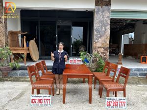 Dogodunganh | Bộ 6 Ghế Hiện Đại Bọc Đệm kết hợp Bàn 4 Chân Trơn Tru - Gỗ Hương Đá