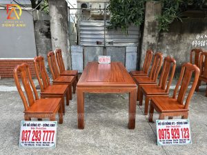 Dogodunganh | Bộ 8 Ghế Triện Thọ  kết hợp Bàn Chữ Nhật 4 Chân - Gỗ Gõ Đỏ