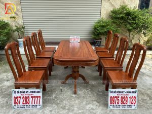 Đồ Gỗ Dũng Anh | Bộ 8 Ghế Triện Thọ  kết hợp Bàn Chữ Nhật Yếm Vén | Gỗ Gõ Đỏ