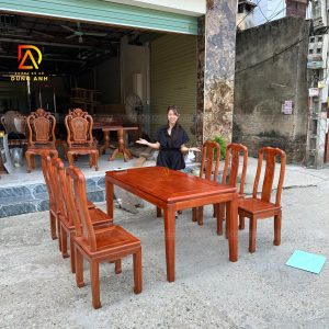 Mẫu Bàn Ăn 6 Ghế Triện Thọ + Bàn 4 Chân - Gỗ Hương Đá | Đồ Gỗ Đồng Kỵ Dũng Anh
