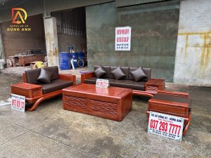 Bộ Sofa Zito Chân Thuyền 4 Món sơn PU màu Nâu đỏ ( kèm đệm) - Gỗ Hương Đá Hàng Tuyển Vân 