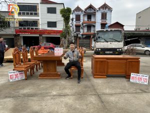 Combo V.I.P văn phòng Bộ 6 ghế Louis Tân Cổ Điển Hoa Hồng + Bàn Nguyên Khối + Bàn Làm Việc - Gỗ Gõ Đỏ