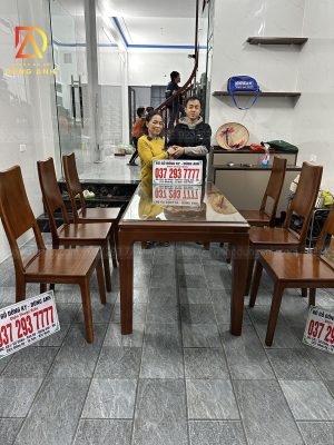 Bàn giao bộ sản phẩm 6 ghế hiện đại + bàn chữ nhật 4 chân - Gỗ gõ đỏ ( cô Phương - Hải Bối Đông Anh )