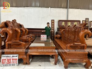 Đồ Gỗ Dũng Anh | Bộ Âu Á Cuốn Thư Cột 14 Chân 14 - 6 Món - Gỗ Hương Đá