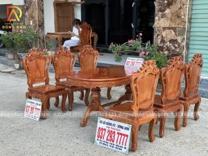 Đồ Gỗ Dũng Anh | Bộ 6 Ghế Hoàng Gia kết hợp Bàn Olval - Gỗ Gõ Đỏ