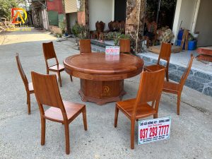 Đồ Gỗ Dũng Anh |Bộ 8 ghế hiện đại + bàn tròn siêu V.I.P - gỗ gõ đỏ