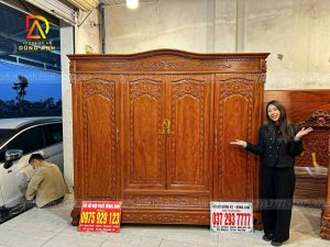 Đồ Gỗ Dũng Anh | Mẫu Tủ Quần Áo 3 buồng 4 cánh Gỗ Gõ Đỏ VIP - cho Anh Sơn khách hàng (Móng Cái)