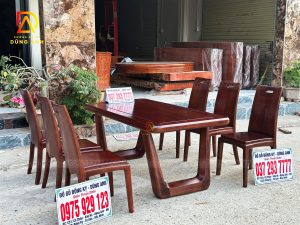 Đồ Gỗ Dũng Anh | Bộ sản phẩm 6 ghế hiện đại + bàn chân trụ chữ U - Gỗ gõ đỏ