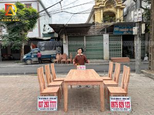 Đồ Gỗ Dũng Anh | Bộ 6 ghế Hiện đại 3 sọc + bàn chữ nhật hiện đại – gỗ Hương đá