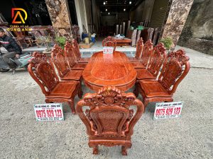 Đồ Gỗ Dũng Anh |  8 Ghế Louis Hoa Hồng + Bàn bầu dục đục – gỗ Hương Đá