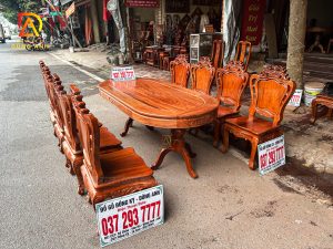 Đồ Gỗ Dũng Anh | Bộ 8 Ghế Louis Hoàng Gia + bàn bầu dục yếm vén - gỗ Hương đá