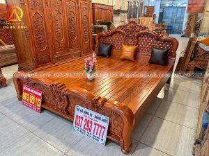 Đồ Gỗ Dũng Anh |Mẫu giường Lousi tân cổ điển họa tiết quả chám V.I.P pro - Gỗ Hương đá