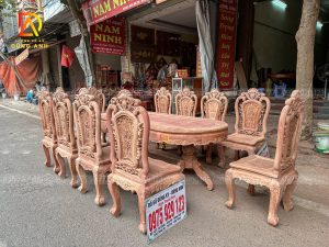 Đồ Gỗ Dũng Anh | Bộ 8 Ghế Louis Hoa Hồng + Bàn bầu dục yếm - gỗ Hương Đá