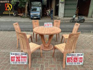 Đồ Gỗ Dũng Anh | Bộ 6 ghế Hiện đại + bàn tròn đặc nguyên khối - gỗ Hương đá Nam Phi