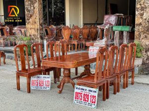 Đồ Gỗ Dũng Anh | Mẫu 6 ghế Triện Thọ mặt tràn + Bàn chữ nhật bo góc - gỗ Gõ Đỏ