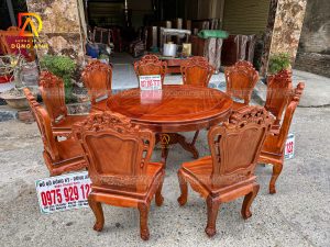 Đồ Gỗ Dũng Anh | Bộ 10 ghế Louis Hoàng Gia Tân Cổ Điển + Bàn Tròn yếm vén - gỗ Gõ Đỏ
