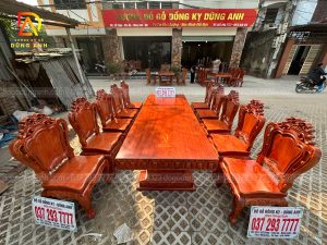 Đồ Gỗ Dũng Anh| Bộ VIP 10 ghế Louis Hoàng Gia + bàn nguyên khối - gỗ Hương Đá